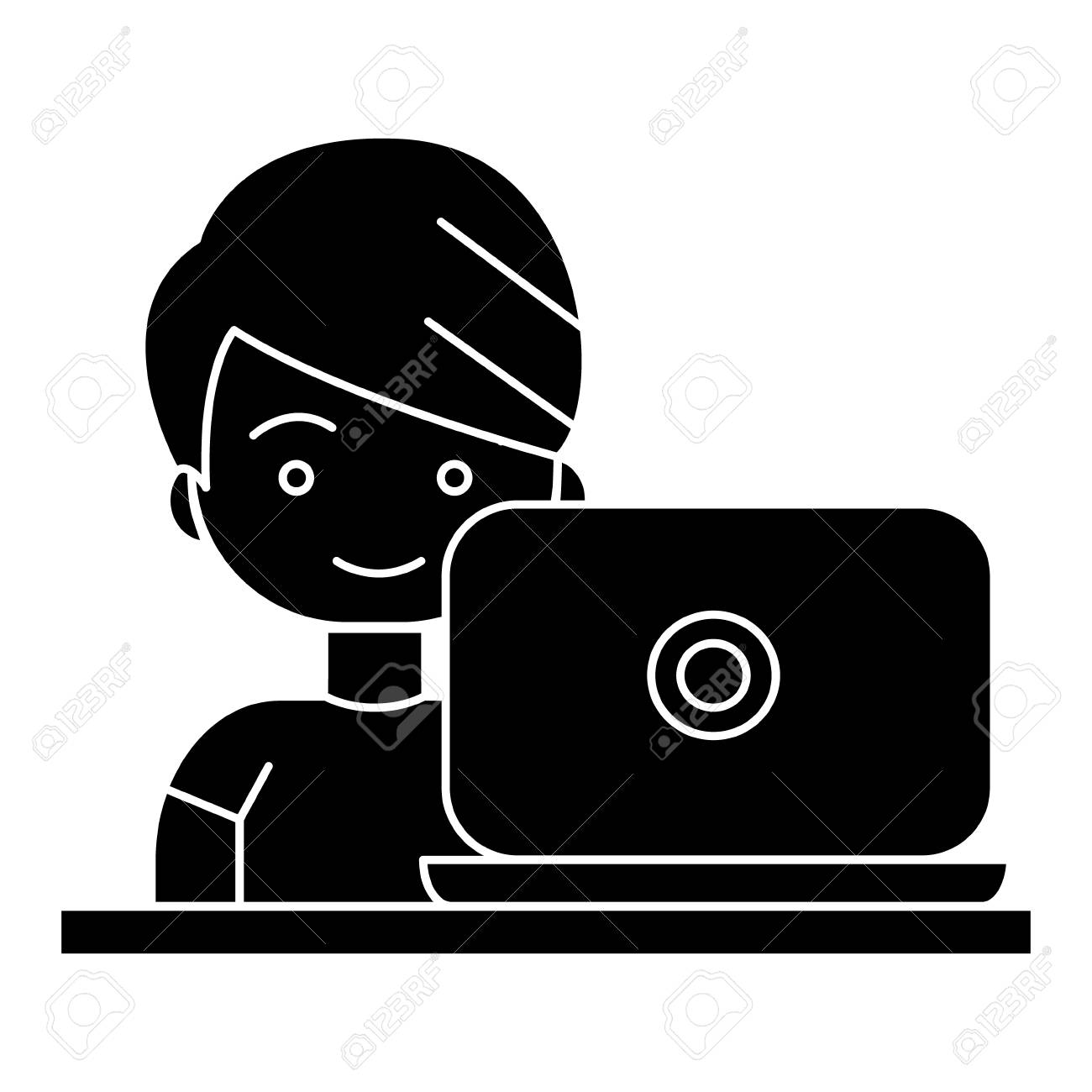 少年ノート パソコンのアイコン イラスト ベクトル作業分離背景に署名します のイラスト素材 ベクタ Image 少年ノート パソコンのアイコン イラスト ベクトル作業分離背景に署名します のイラスト素材 ベクタ Image
