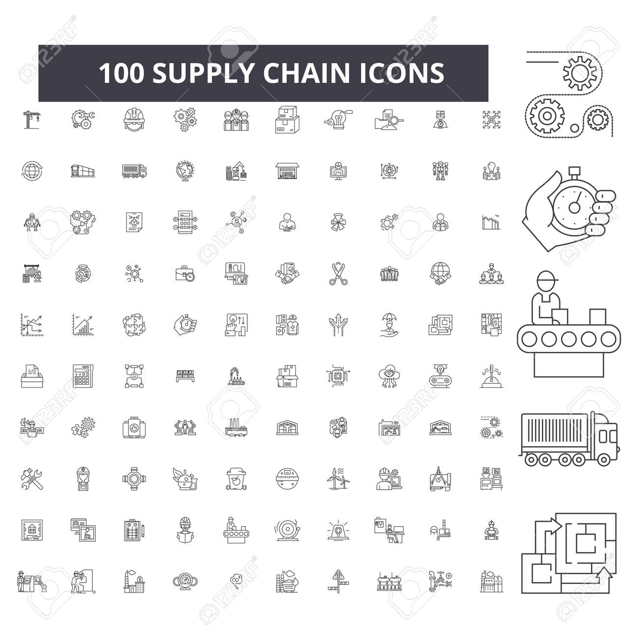Supply chain editable line icons, 100 vector set on white background. Supply chain black outline illustrations, signs, symbols - 116430940 Supply chain editable line icons, 100 vector set on white background. Supply chain black outline illustrations, signs, symbols - 116430940