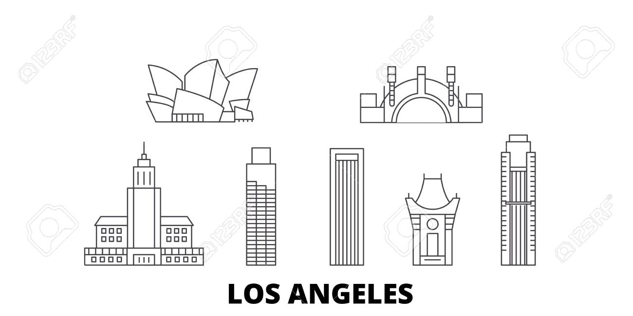 United States, Los Angeles line travel skyline set. United States, Los Angeles outline city vector panorama, illustration, travel sights, landmarks, streets. - 123897187 United States, Los Angeles line travel skyline set. United States, Los Angeles outline city vector panorama, illustration, travel sights, landmarks, streets. - 123897187