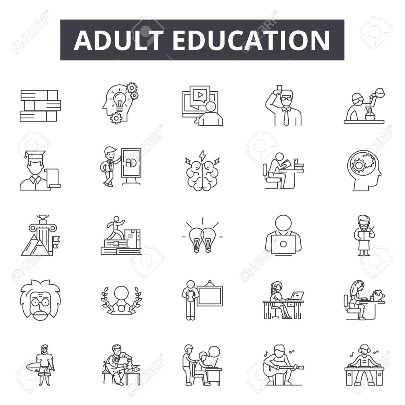 Adult education line icons, signs set, vector. Adult education outline concept illustration: adult,education,university,study,school,learning,knowledge - 123581873 Adult education line icons, signs set, vector. Adult education outline concept illustration: adult,education,university,study,school,learning,knowledge - 123581873
