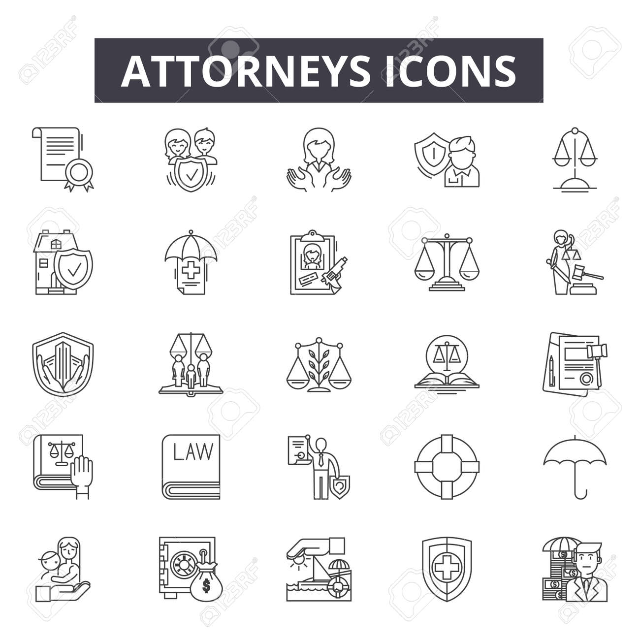 Attorneys line icons, signs set, vector. Attorneys outline concept illustration: law,attorney,court,lawyer,justice,judge,legal,crime - 120893863 Attorneys line icons, signs set, vector. Attorneys outline concept illustration: law,attorney,court,lawyer,justice,judge,legal,crime - 120893863