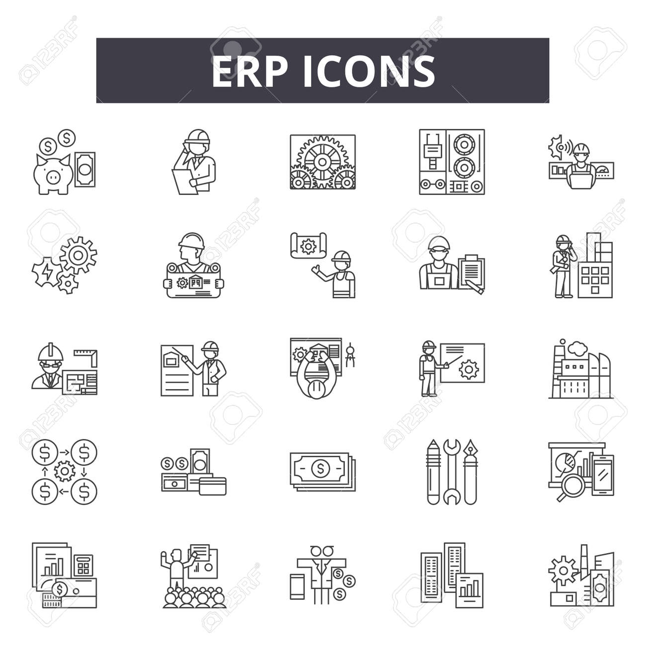 Erp line icons, signs set, vector. Erp outline concept illustration: business,erp,data,service,success,software,sales,information - 123582004 Erp line icons, signs set, vector. Erp outline concept illustration: business,erp,data,service,success,software,sales,information - 123582004