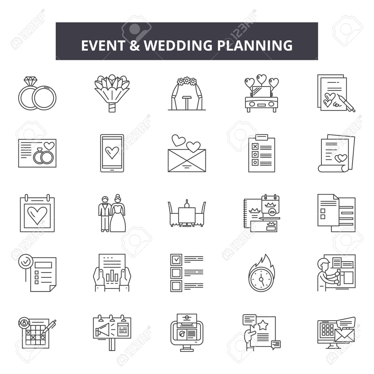 event wedding planner line icons signs set vector event planner outline