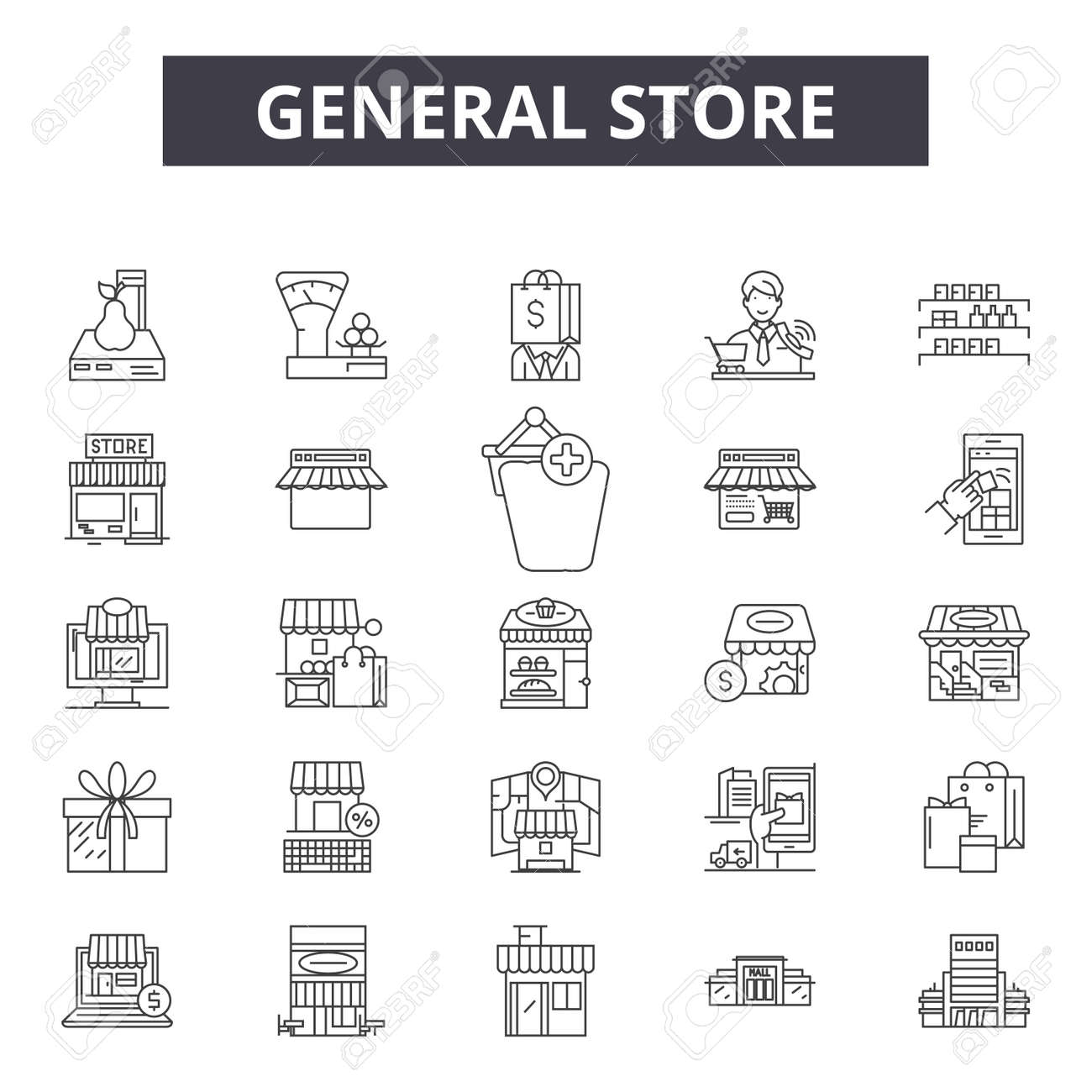 General store line icons, signs set, vector. General store outline concept illustration: store,shop,general,retail,business,web - 120895902 General store line icons, signs set, vector. General store outline concept illustration: store,shop,general,retail,business,web - 120895902