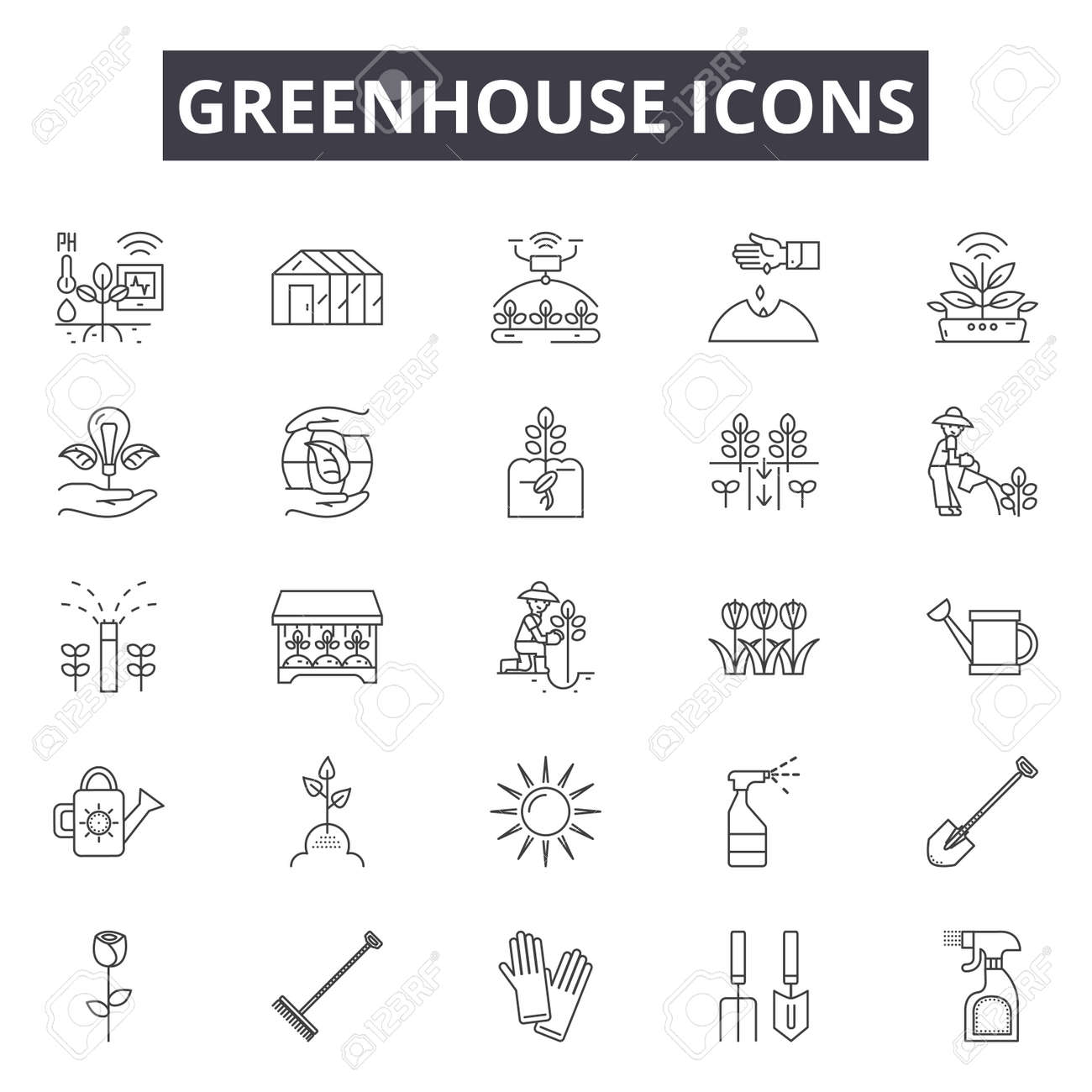 Greenhouse line icons, signs set, vector. Greenhouse outline concept illustration: greenhouse,plant,garden,organic,nature - 120896169 Greenhouse line icons, signs set, vector. Greenhouse outline concept illustration: greenhouse,plant,garden,organic,nature - 120896169