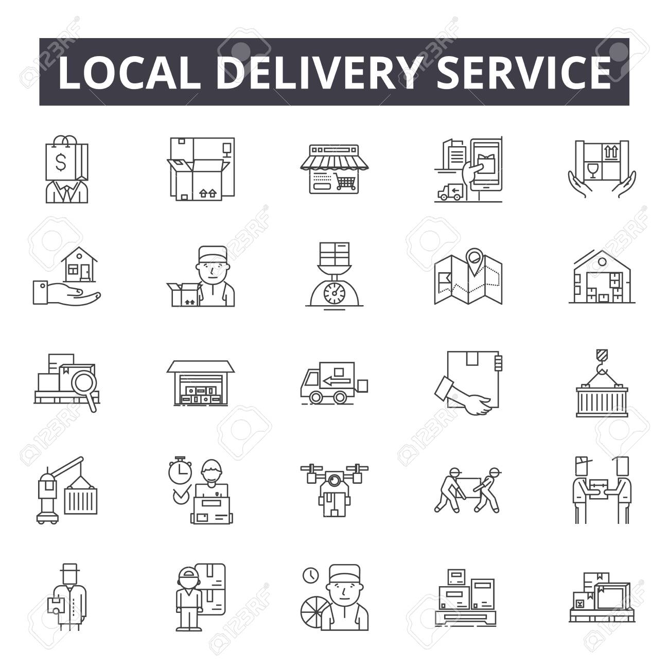 Local delivery service line icons, signs set, vector. Local delivery service outline concept illustration: service,delivery,business,local,courier,defast,online - 120896632 Local delivery service line icons, signs set, vector. Local delivery service outline concept illustration: service,delivery,business,local,courier,defast,online - 120896632