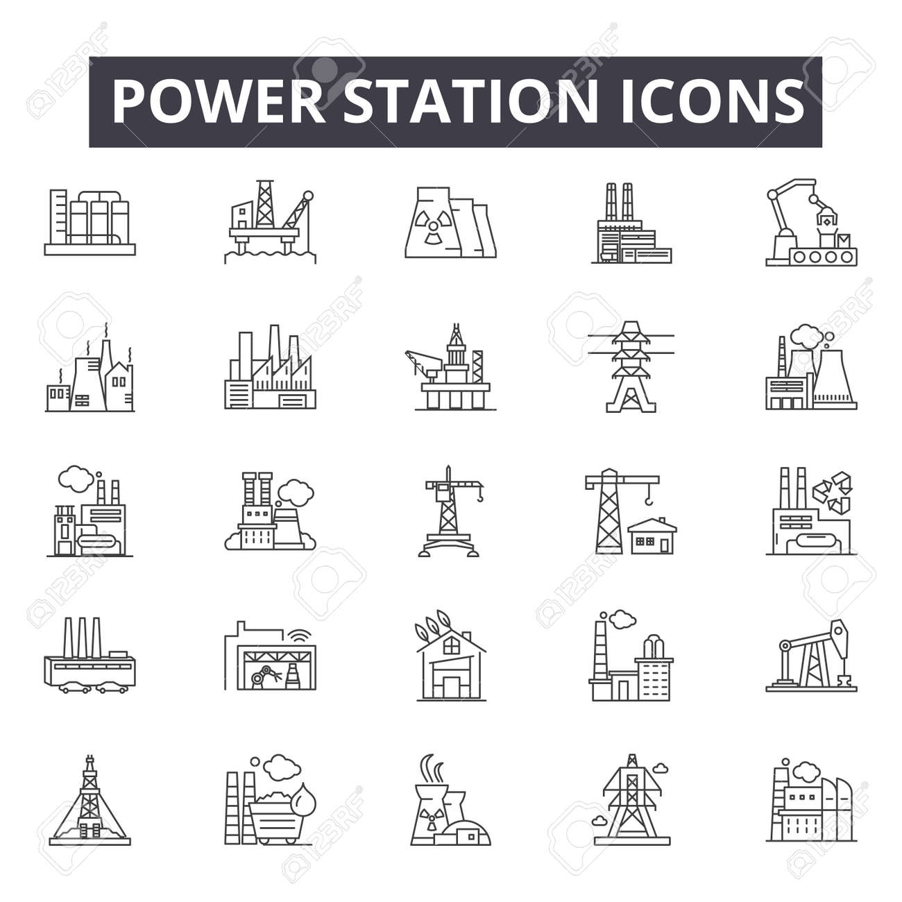 Power station line icons, signs, vector set, outline concept, linear illustration - 122419405 Power station line icons, signs, vector set, outline concept, linear illustration - 122419405