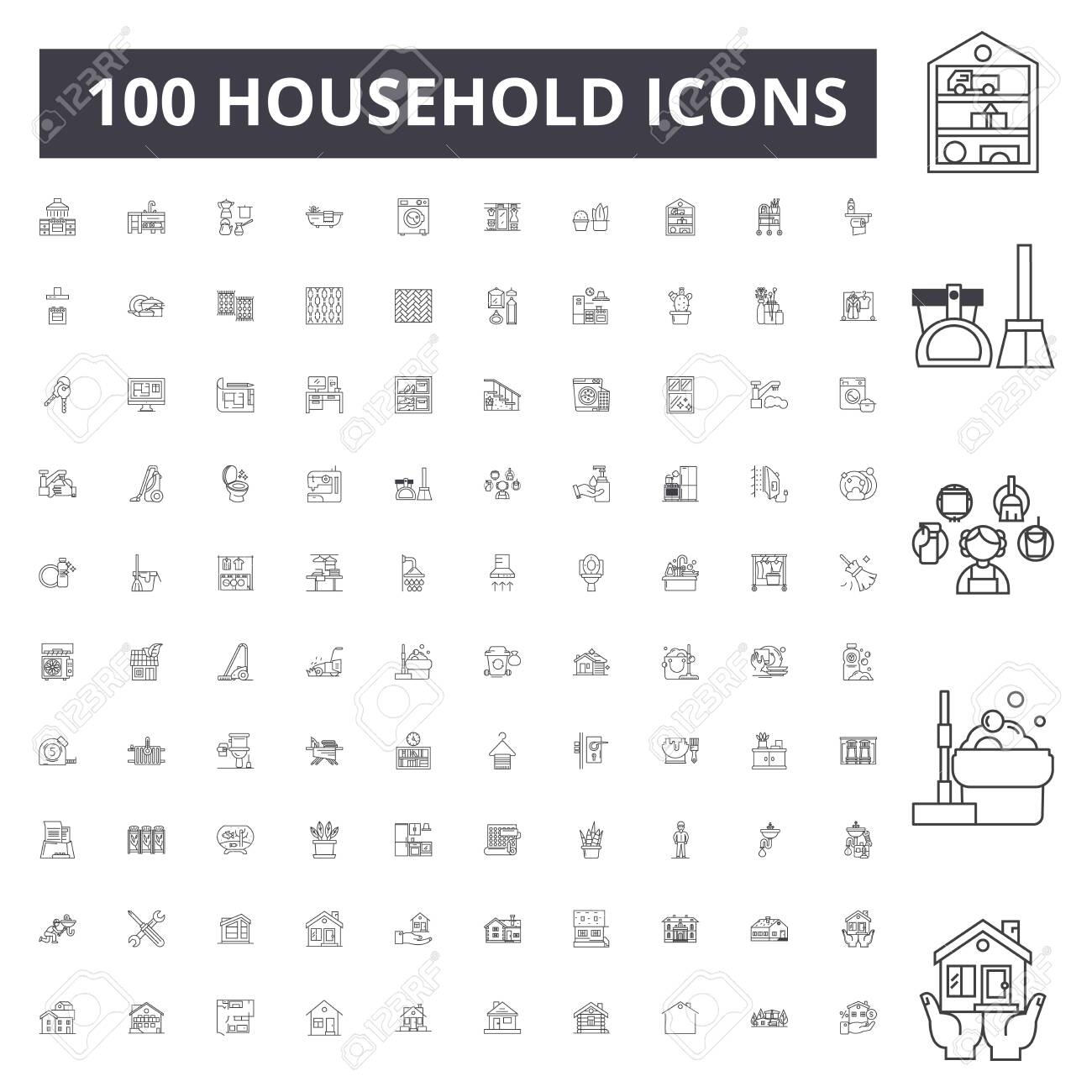 Household line icons, signs, vector set, outline concept illustration - 123722673 Household line icons, signs, vector set, outline concept illustration - 123722673