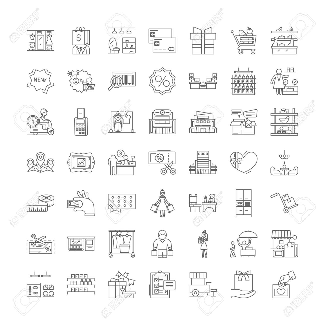 Shopping mall line icons, signs, symbols vector, linear illustration set - 134820692 Shopping mall line icons, signs, symbols vector, linear illustration set - 134820692