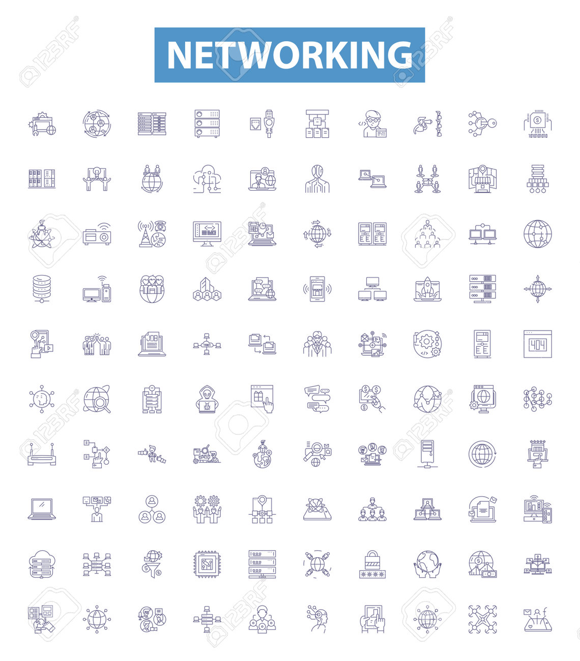 네트워킹 라인 아이콘, 표시가 설정되었습니다. 네트워킹, 네트워크, 연결, 링크, 인터넷, 통신, 프로토콜, 허브, 라우터 개요 벡터  그림. 로열티 무료 사진, 그림, 이미지 그리고 스톡포토그래피. Image 200195227