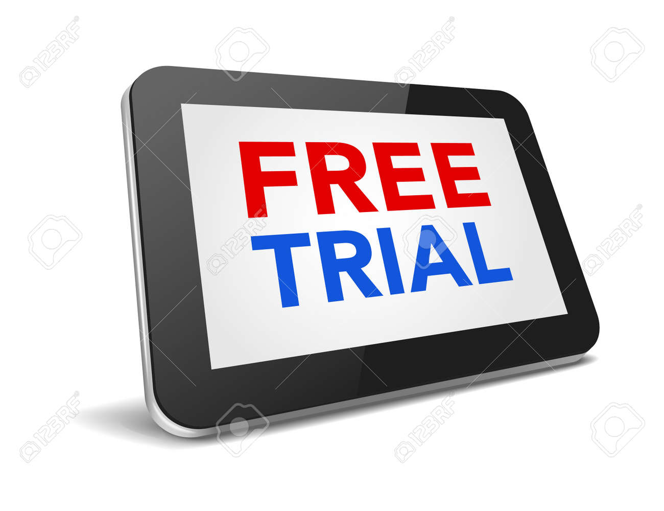 Tablet Pc With Text Free Trial On Display Over White Background Tablet Pc With Text Free Trial On Display Over White Background Vector Ilration Stock