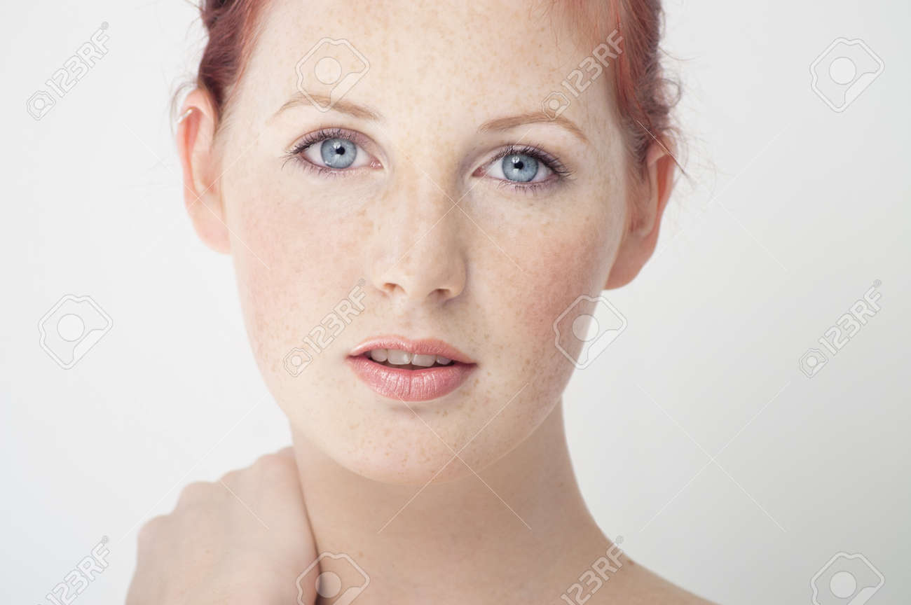 Beautiful fresh Northern European girl with auburn hair, blue eyes and freckles. - 38858964 Beautiful fresh Northern European girl with auburn hair, blue eyes and freckles. - 38858964