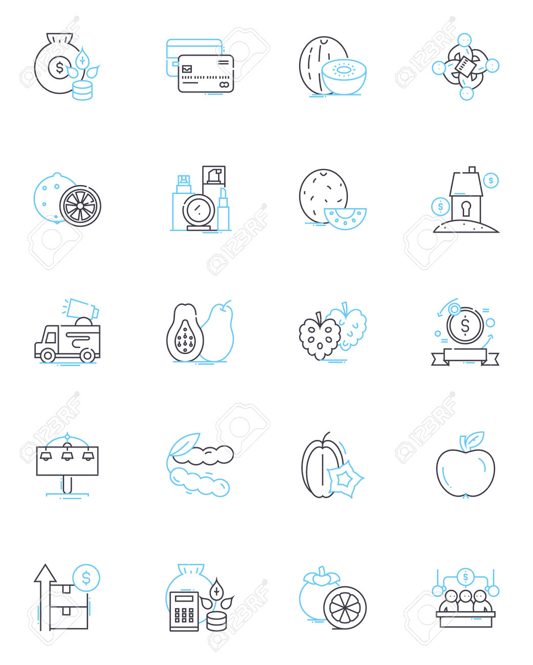 상거래 센터 선형 아이콘 세트 물류 창고 유통 이행 배송 소매 재고 라인 벡터 및 개념 표지판 공급망 저장 전자 상거래 개요 그림  로열티 무료 사진, 그림, 이미지 그리고 스톡포토그래피. Image 204616545