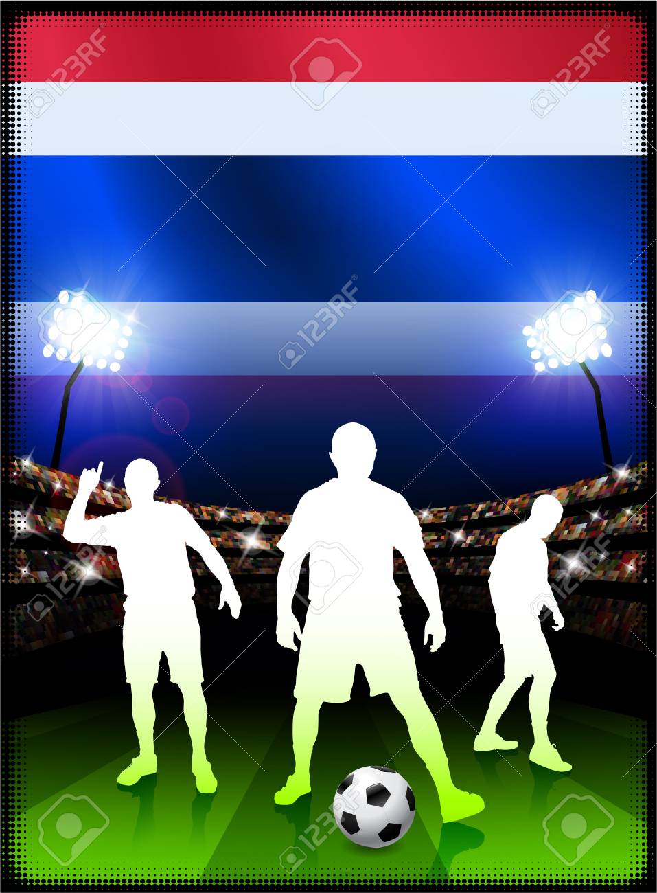 スタジアムの背景にサッカー選手とタイの国旗 オリジナル イラスト の写真素材 画像素材 Image