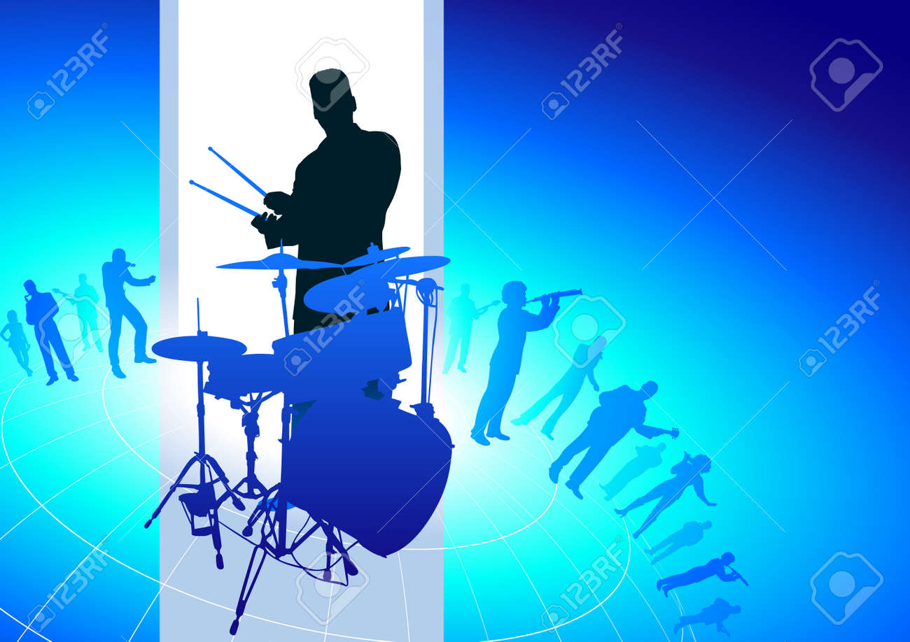 音楽的なバンドの背景のドラム プレーヤー元ベクトル イラスト囃子理想的なライブ音楽のコンセプトのイラスト素材 ベクタ Image