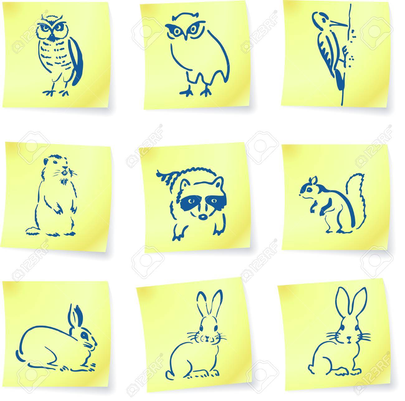 Forest Creatures Drawings On Post It Notes Original Vector Illustration 6  Color Versions Included Royalty Free SVG, Cliparts, Vectors, And Stock  Illustration. Image 22430987.