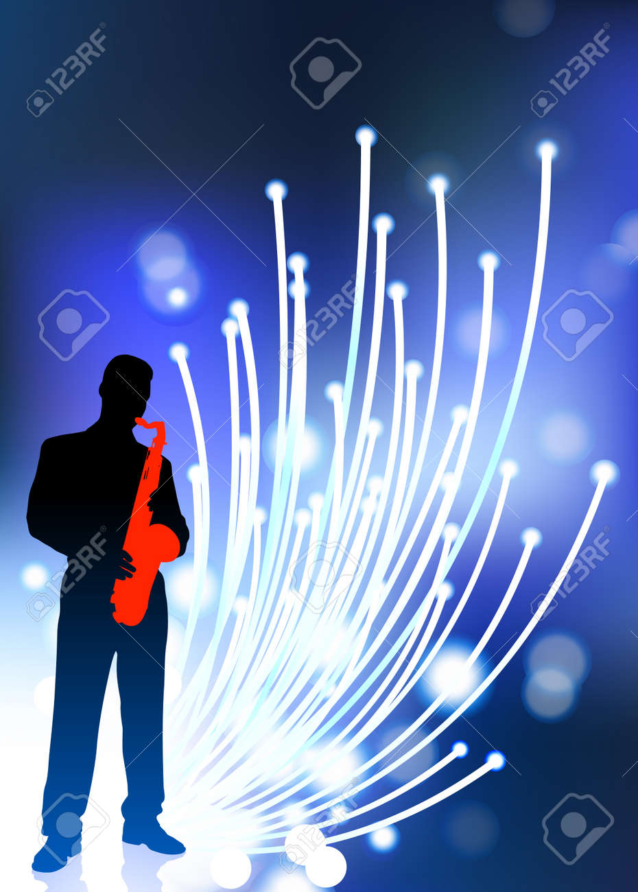 繊維光学の背景にサックス奏者 ライブ音楽のコンセプトの元ベクトル