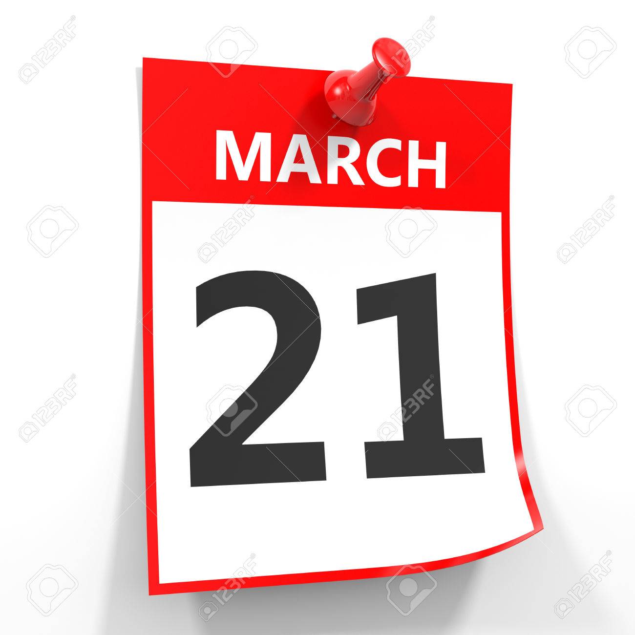 21 March Calendar Sheet With Red Pin On White Background Illustration Stock Photo Picture And Royalty Free Image Image