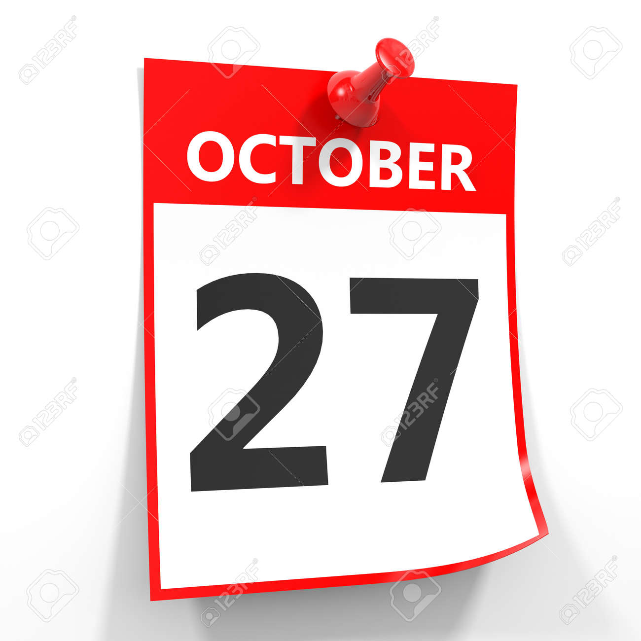 27 October Calendar Sheet With Red Pin On White Background. Illustration.  Stock Photo, Picture and Royalty Free Image. Image 47671727., image size:1300x1300