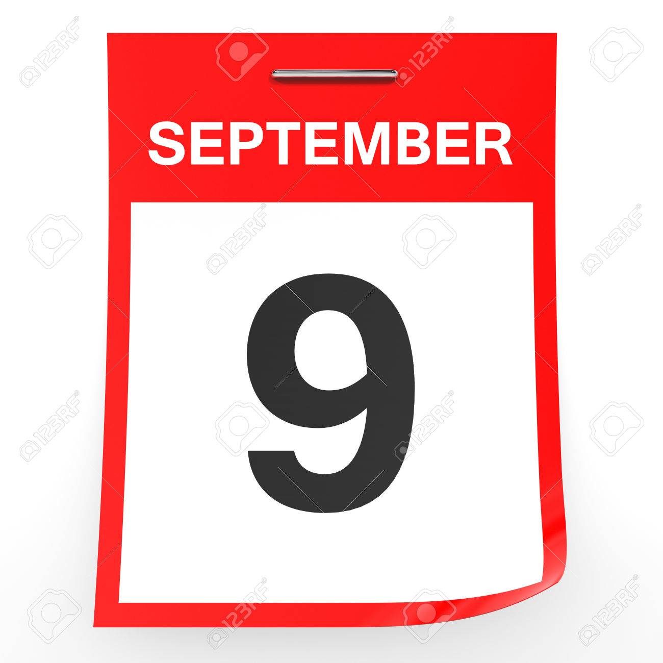 September 9. Calendar On White Background. 3D Illustration.  免版權照片，圖片，畫像及圖片庫. Image 65048323