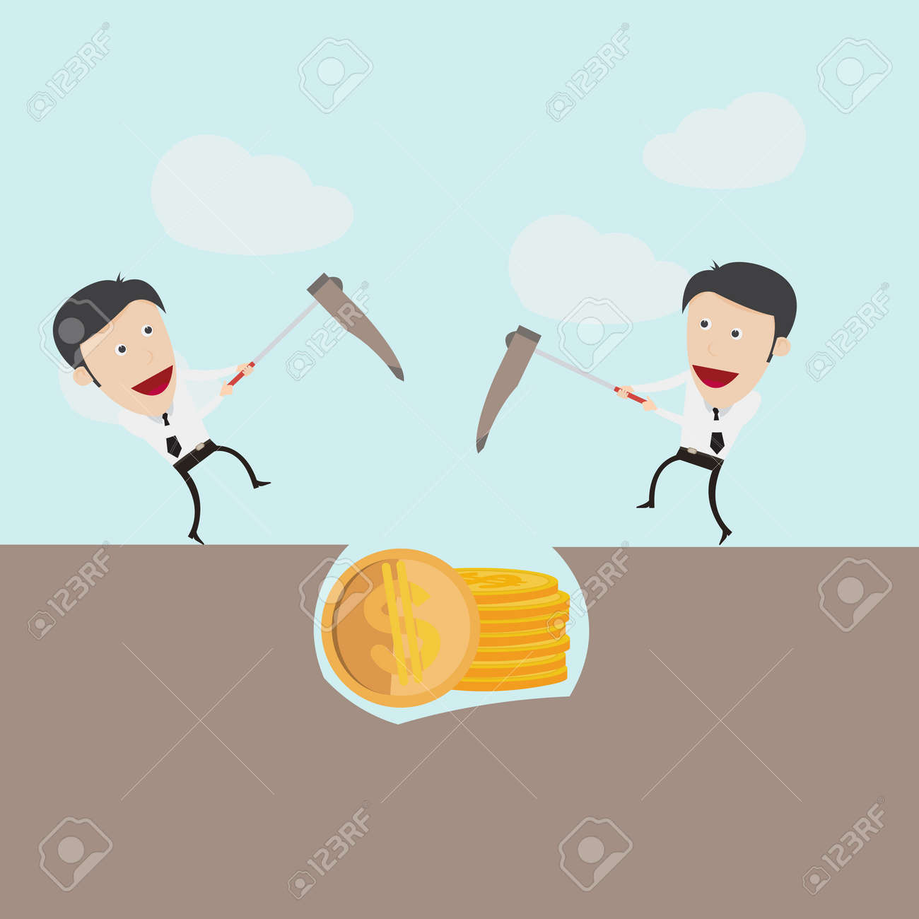 アイデア お金の概念を発掘のビジネスマンを掘るのイラスト素材 ベクタ Image