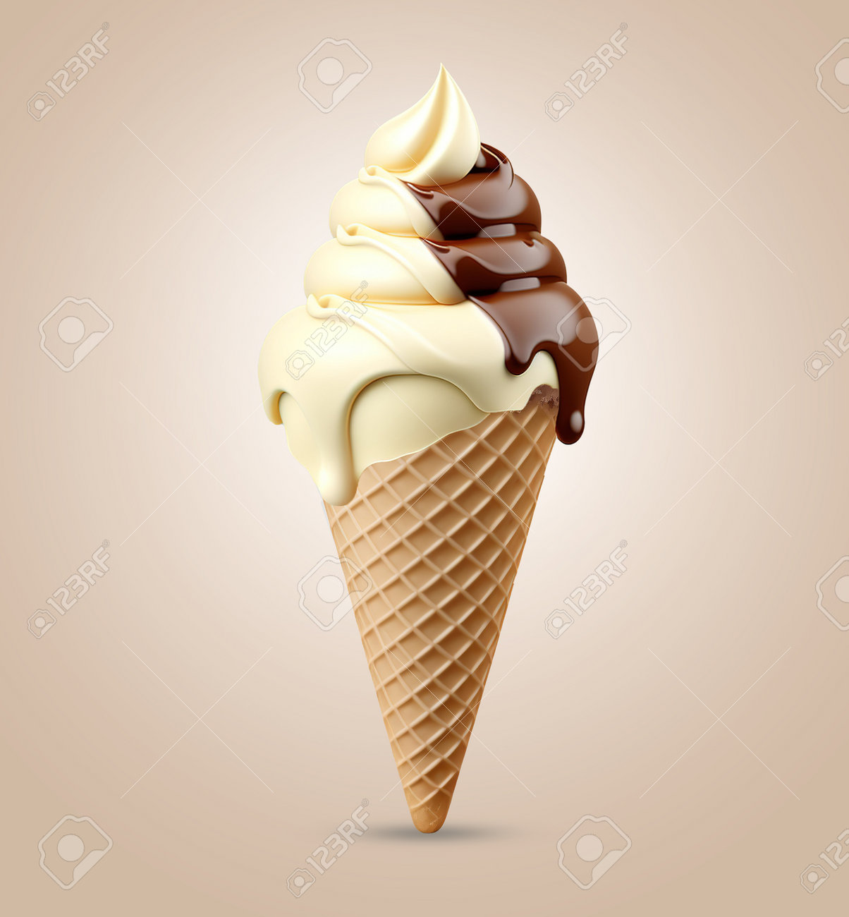 Ice Cream In A Waffle Cone With Chocolate. 3d Illustration Stock Photo,  Picture and Royalty Free Image. Image 201340845., image size:1204x1300