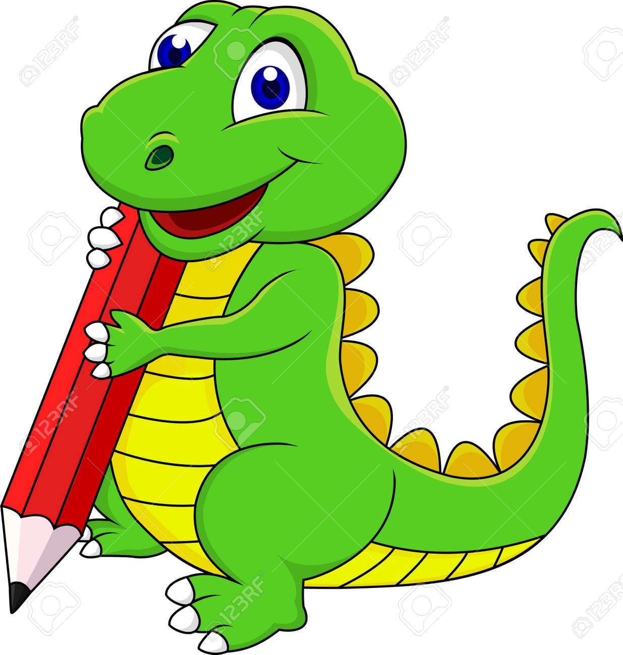 Happy dinosaur cartoon writing with pencil - 15234327 Happy dinosaur cartoon writing with pencil - 15234327