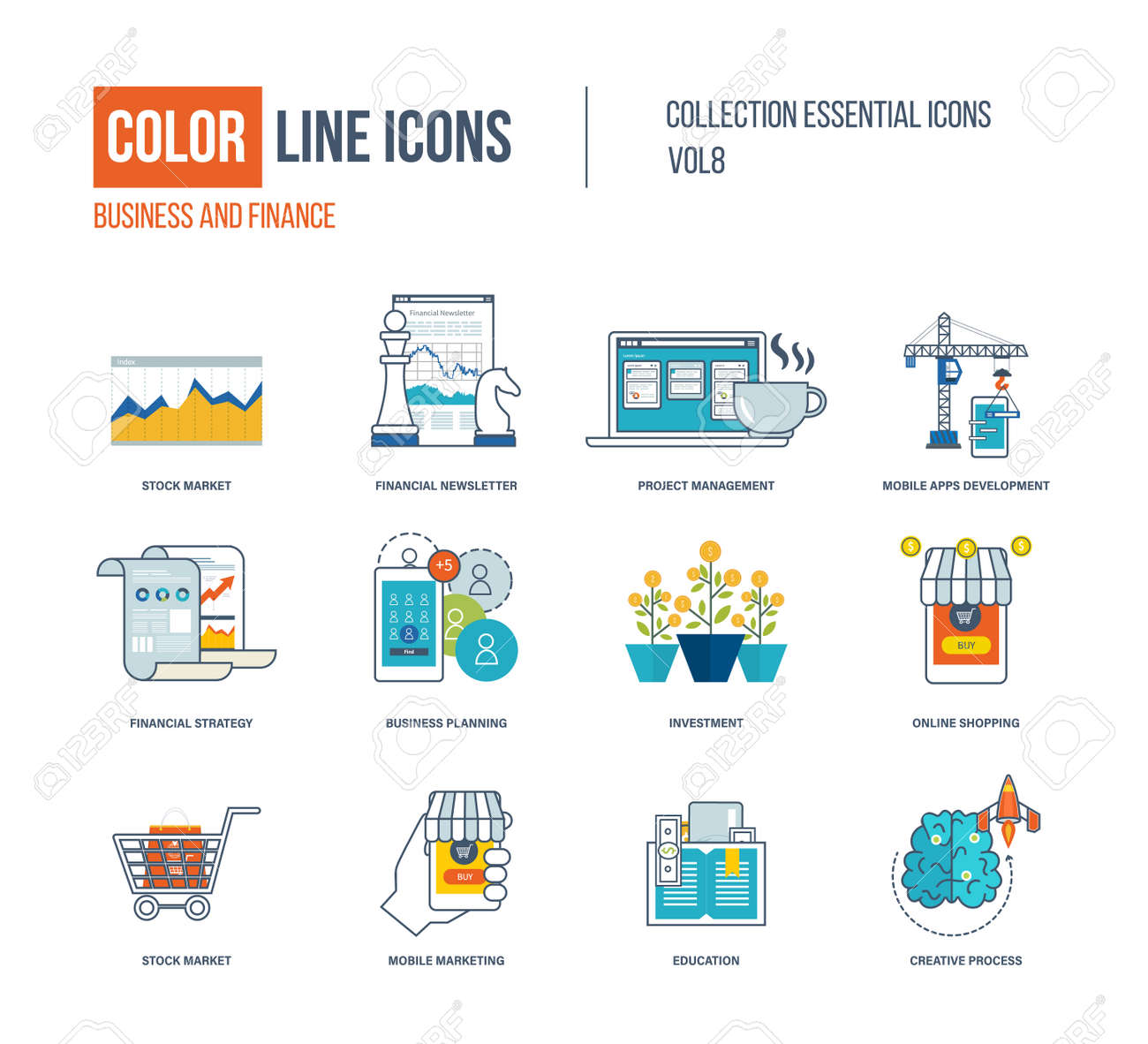 color thin line icons set stock market financial newsletter
