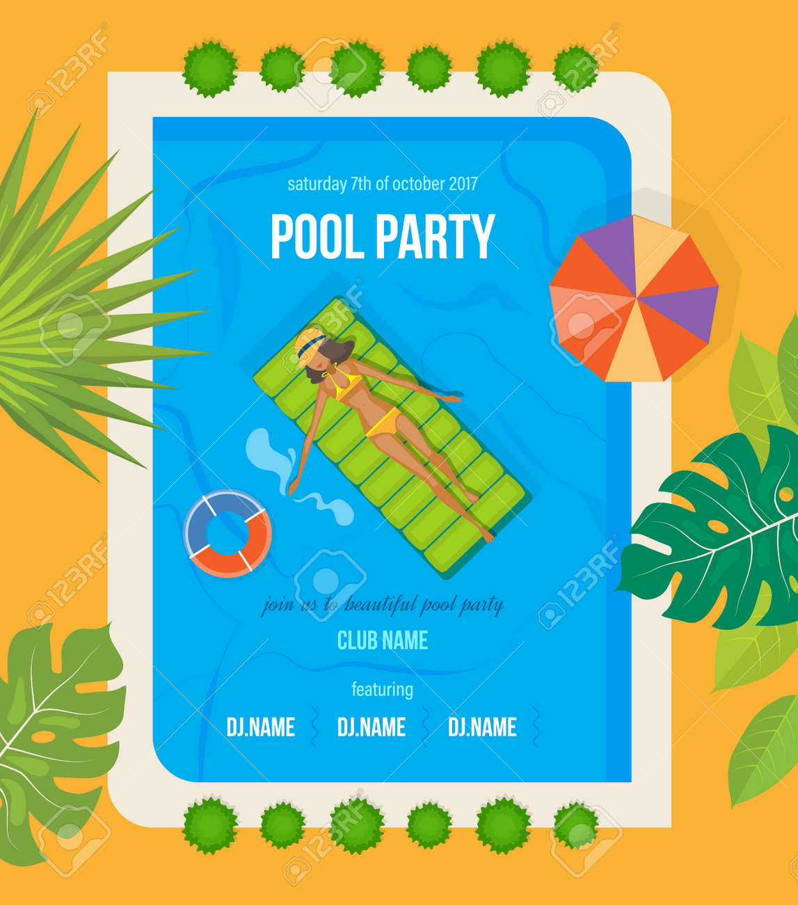 夏イベント ポスター フライヤー 白い背景の上のプールの近くにパーティーの招待状 のイラスト素材 ベクタ Image 夏イベント ポスター フライヤー 白い背景の上のプールの近くにパーティーの招待状 のイラスト素材 ベクタ Image