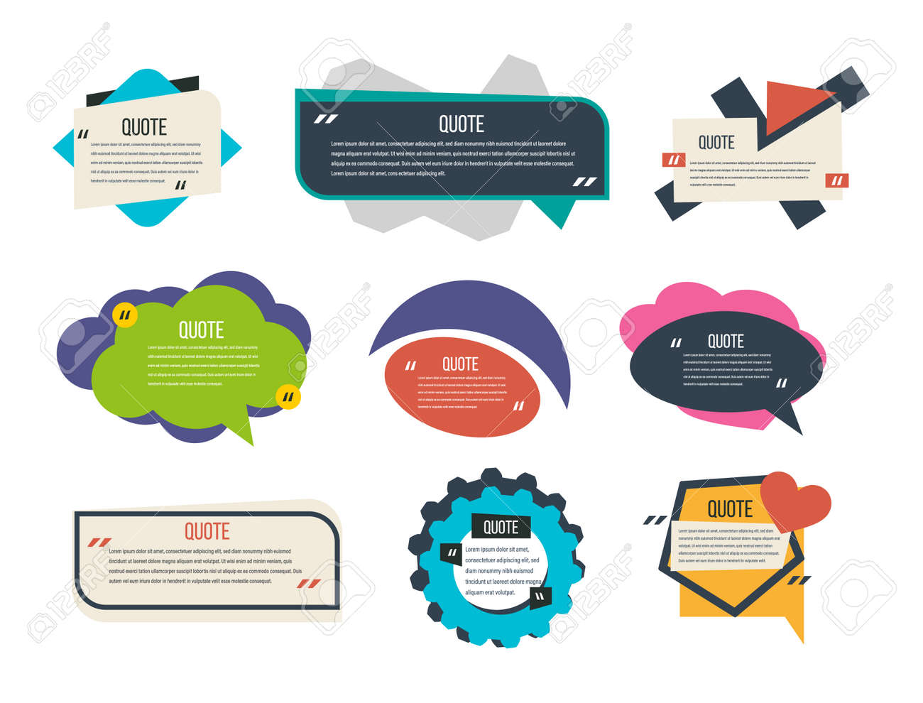 set of colorful text templates quote bubbles various forms