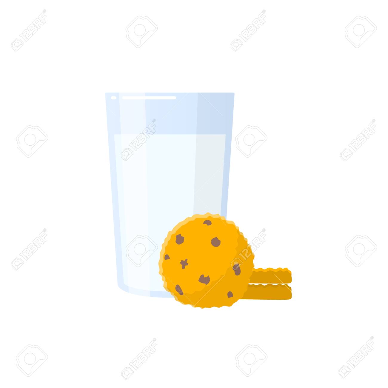 オートミールクッキー付き牛乳のグラススイーツお菓子デザート食品アイコンシンボルデザインベクトルイラストのイラスト素材 ベクタ Image