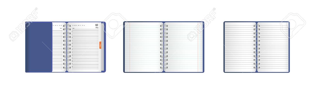 set templates of realistic notebooks diaries organizers realistic