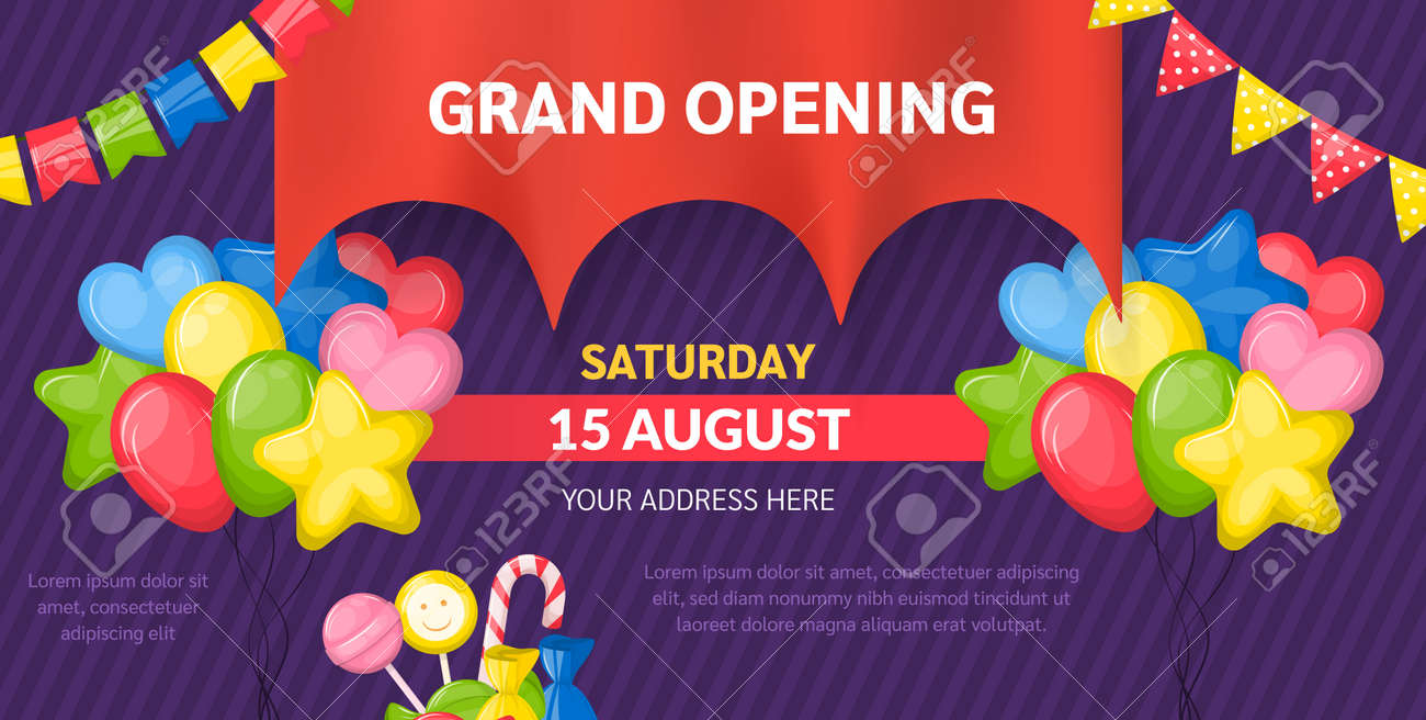 Realistic red pennant textile flag, grand opening label. - 146818590 Realistic red pennant textile flag, grand opening label. - 146818590