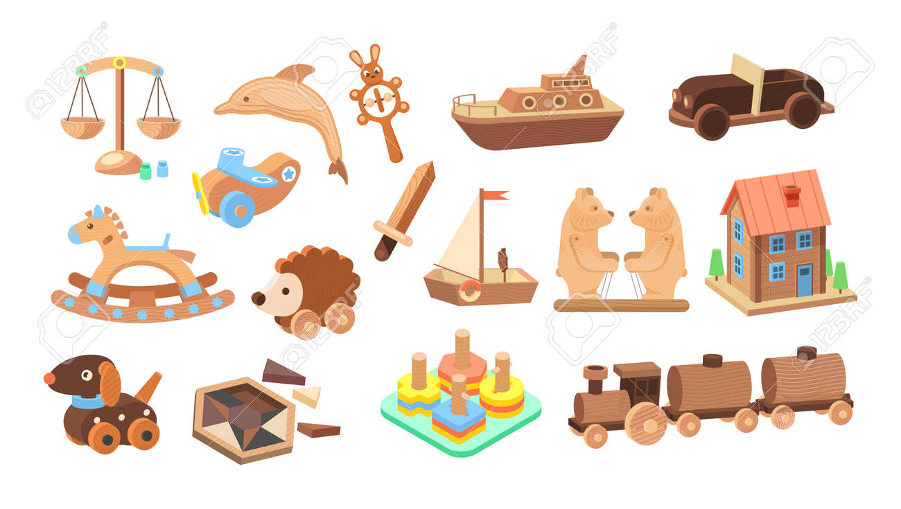 Vintage wooden toys set. Toys for children made of wood bears, plane, sword, hedgehog educational, puzzle, dog - 146818667 Vintage wooden toys set. Toys for children made of wood bears, plane, sword, hedgehog educational, puzzle, dog - 146818667