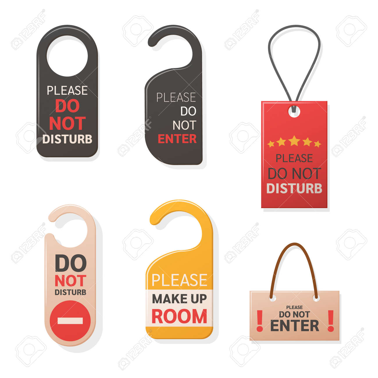 Do Not Disturb Sign hanger set. Hotel warning messages cardboard labels for staff vector - 146917821 Do Not Disturb Sign hanger set. Hotel warning messages cardboard labels for staff vector - 146917821