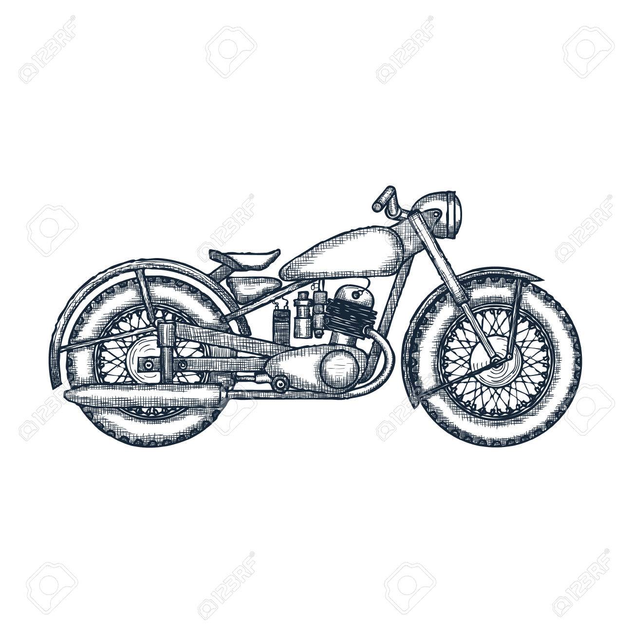 hand drawn vintage motorcycle vector logo design template bikeshop motorcycle template