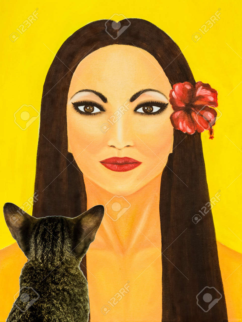 L Observation De Chat Peinture A L Huile D Une Femme Avec Une Fleur Rouge Banque D Images Et Photos Libres De Droits Image L Observation De Chat Peinture A L Huile D Une Femme Avec Une Fleur Rouge Banque D Images Et Photos Libres De Droits Image