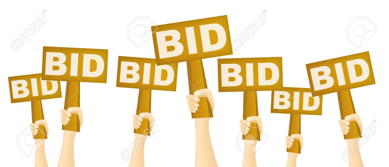 hands holding bid sign to buy from auction royalty free cliparts auction sign