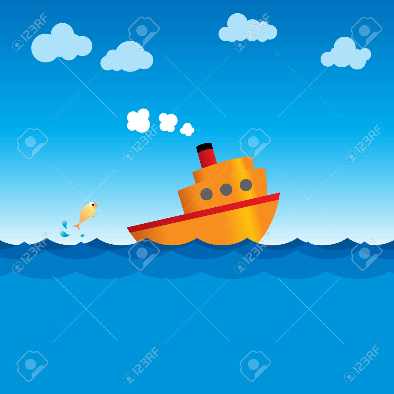 Ilustracion De Un Barco De Vapor Vector Sencilla A Traves Del Oceano Ilustraciones Vectoriales Clip Art Vectorizado Libre De Derechos Image