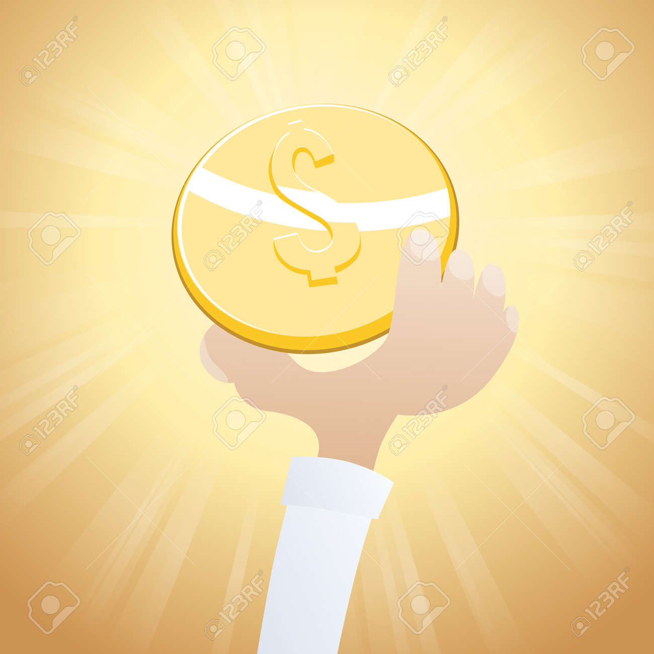 골드 달러 동전을 잡는 만화 손 그림. 로열티 무료 사진, 그림, 이미지 그리고 스톡포토그래피. Image 24636001