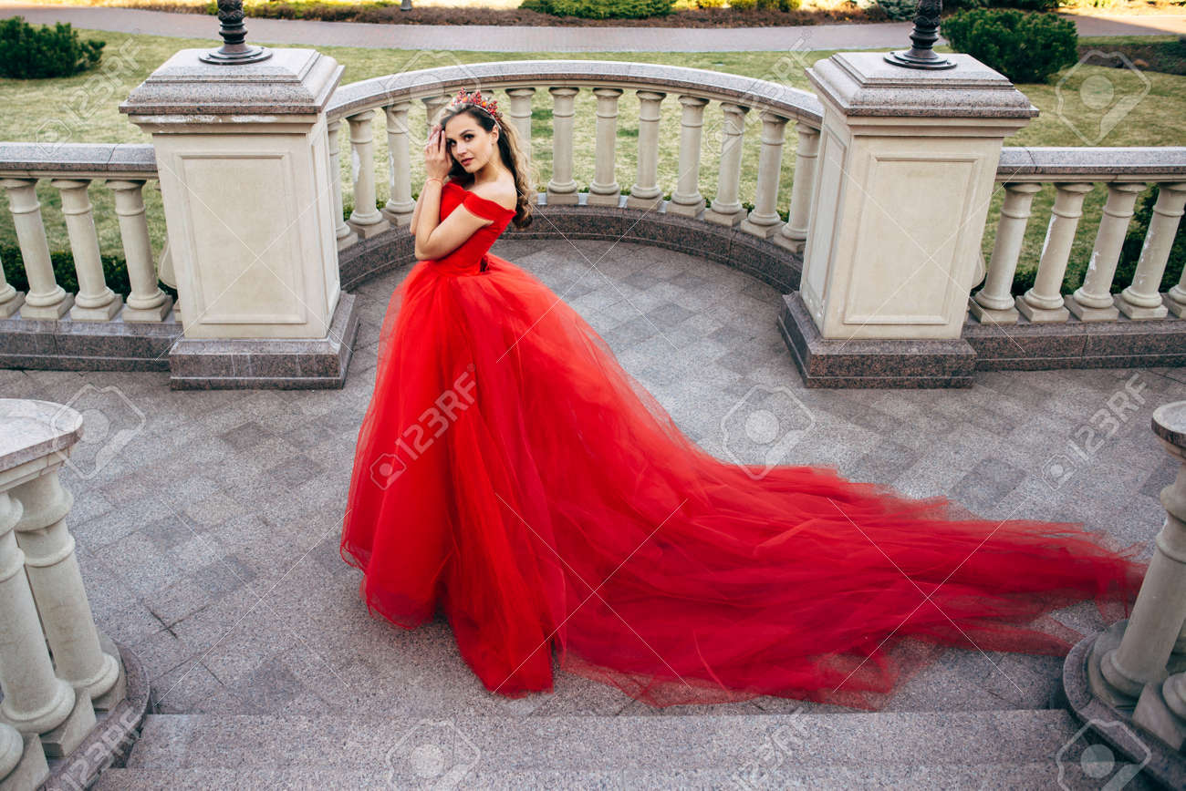 long train red dress