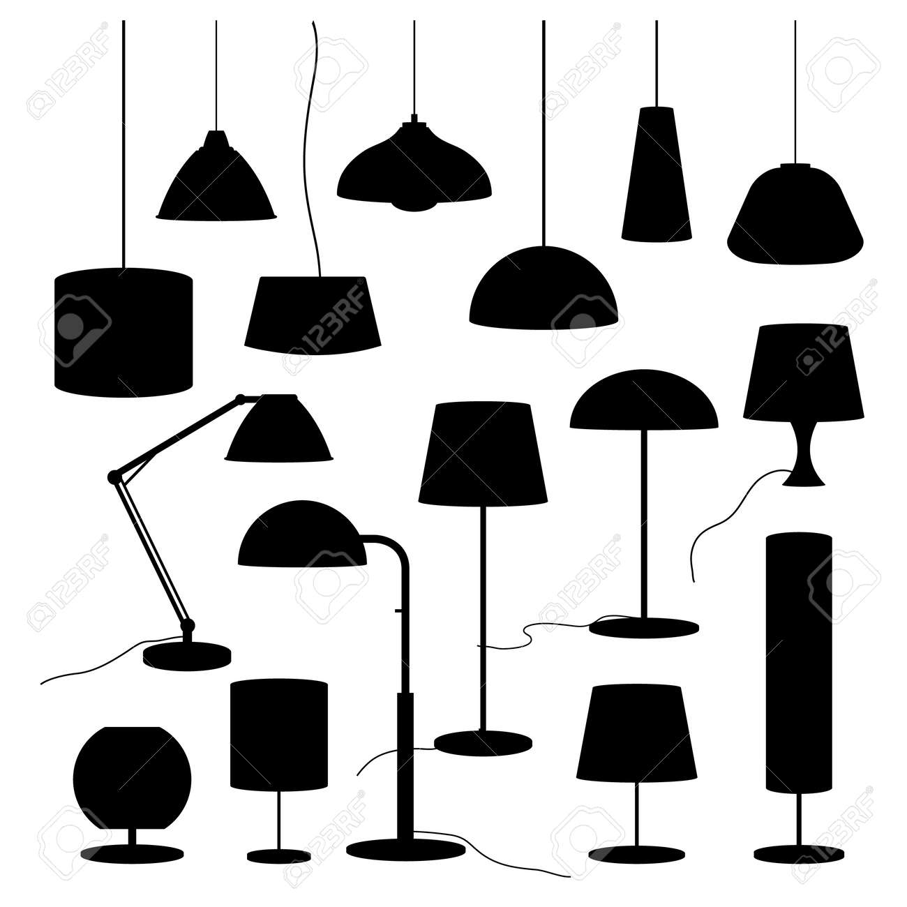 家庭用ランプ フロアランプ ベクトルのシルエットのセットのイラスト素材 ベクタ Image