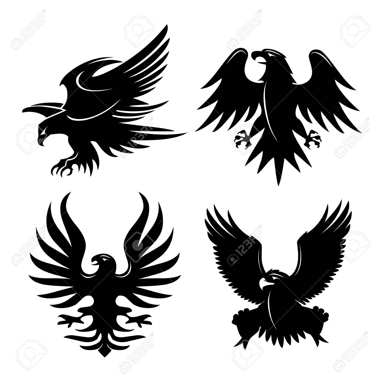 Eagle Head Fly Logo Black Icon Tattoo Vector Illustration Royalty