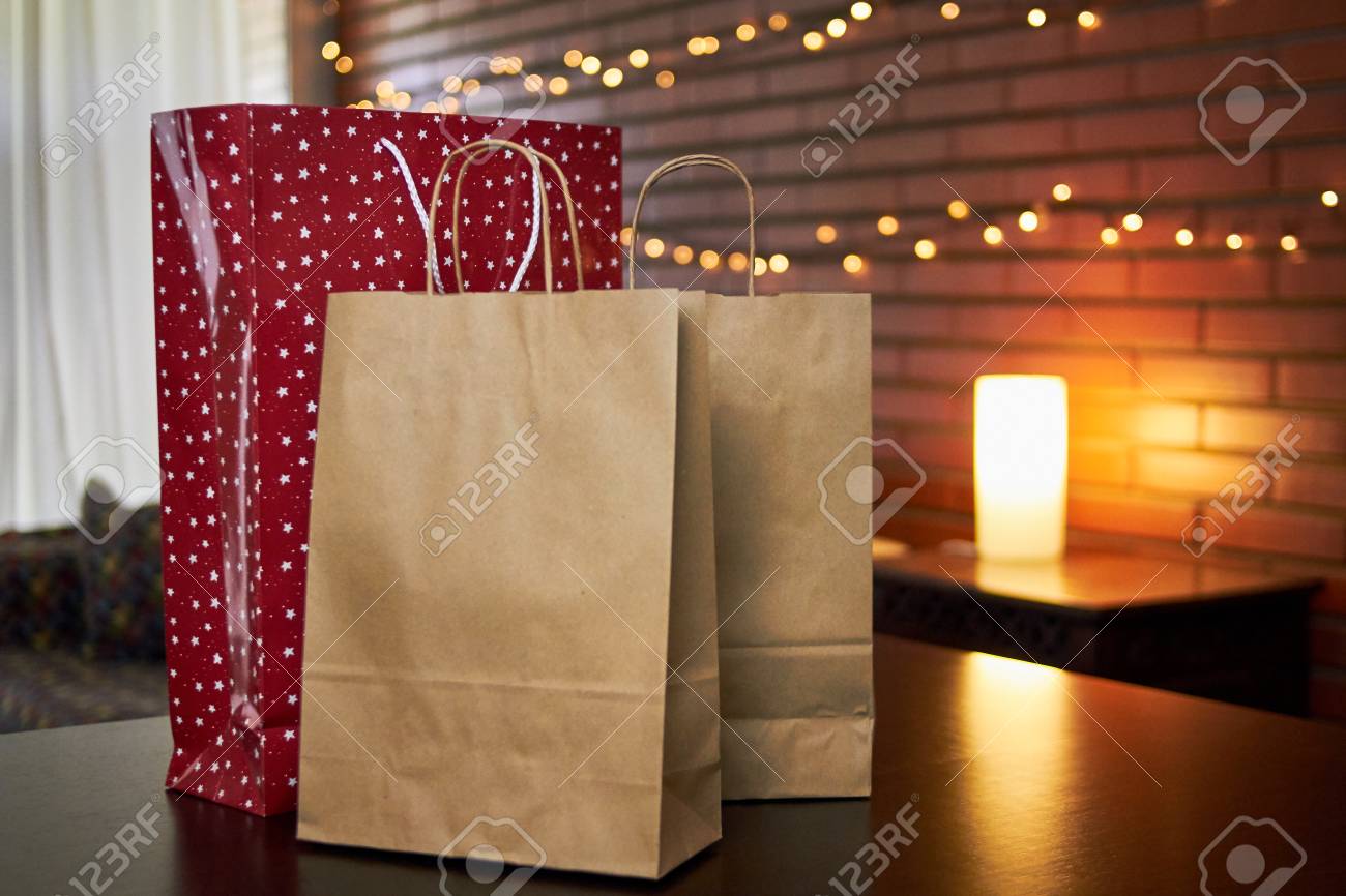 Shopping Paper Bags On A Table Stock Photo Picture And Royalty