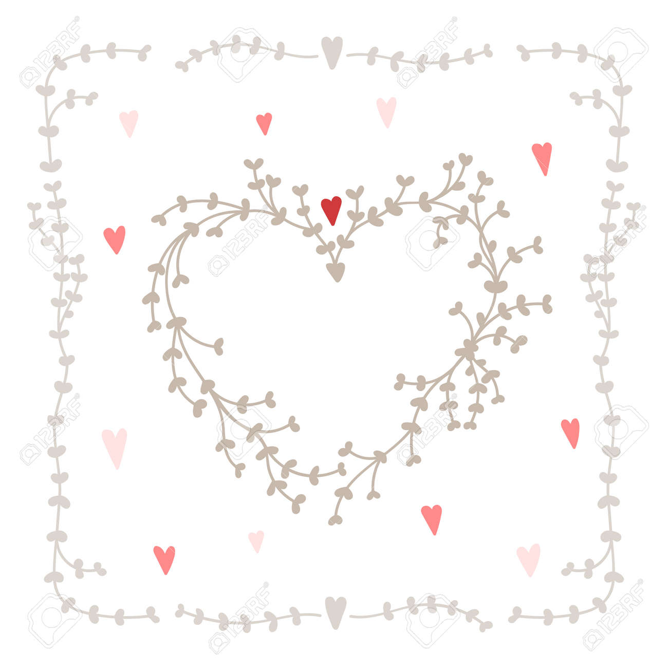 vector set with square wreath elements and hearts good for wedding