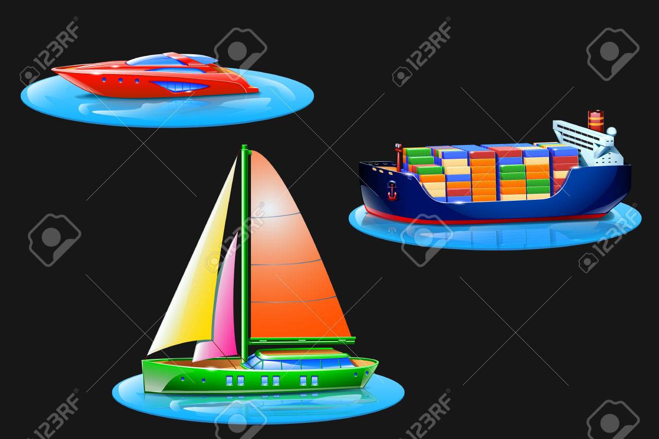 illustration of set of different types of boats royalty free