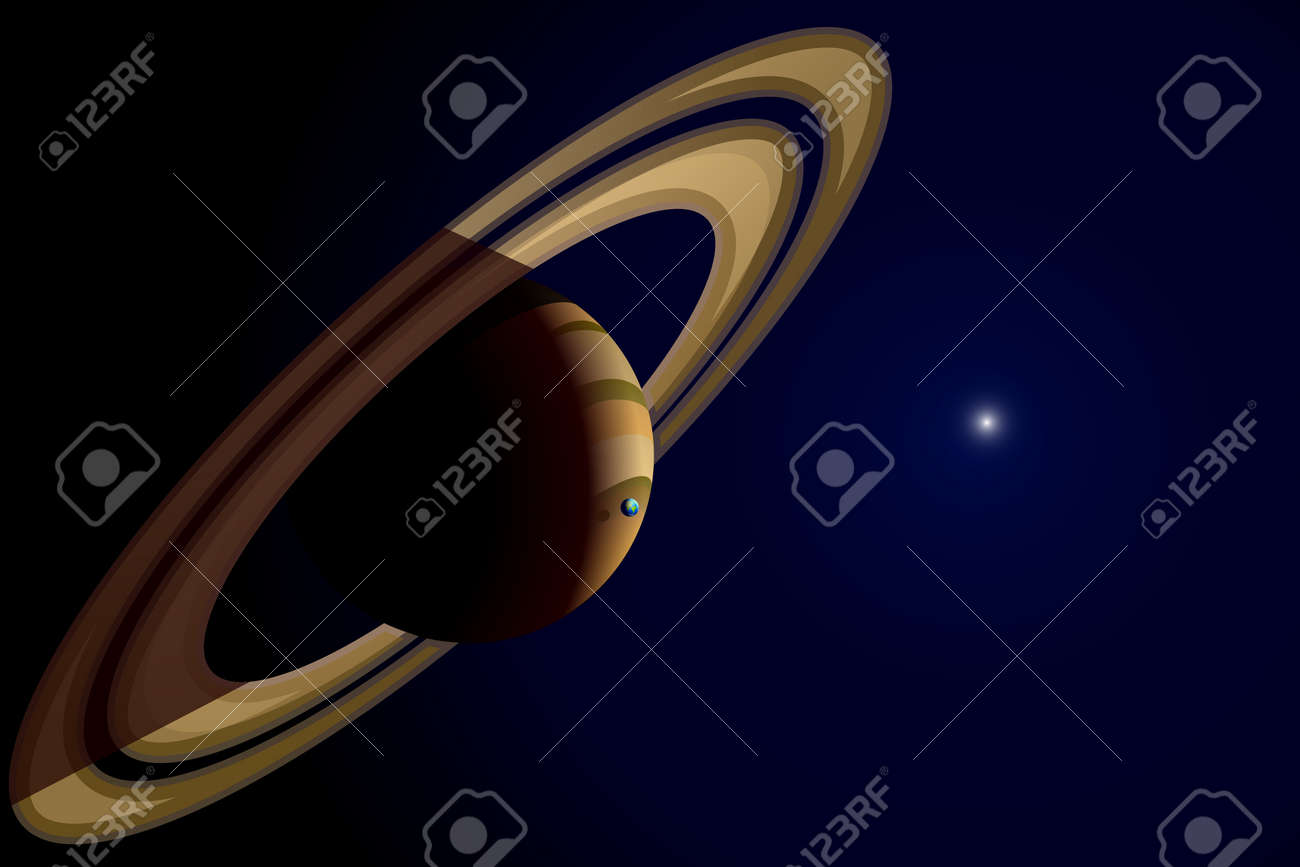 土星の惑星太陽と暗黒の宇宙のイラストのイラスト素材 ベクタ Image