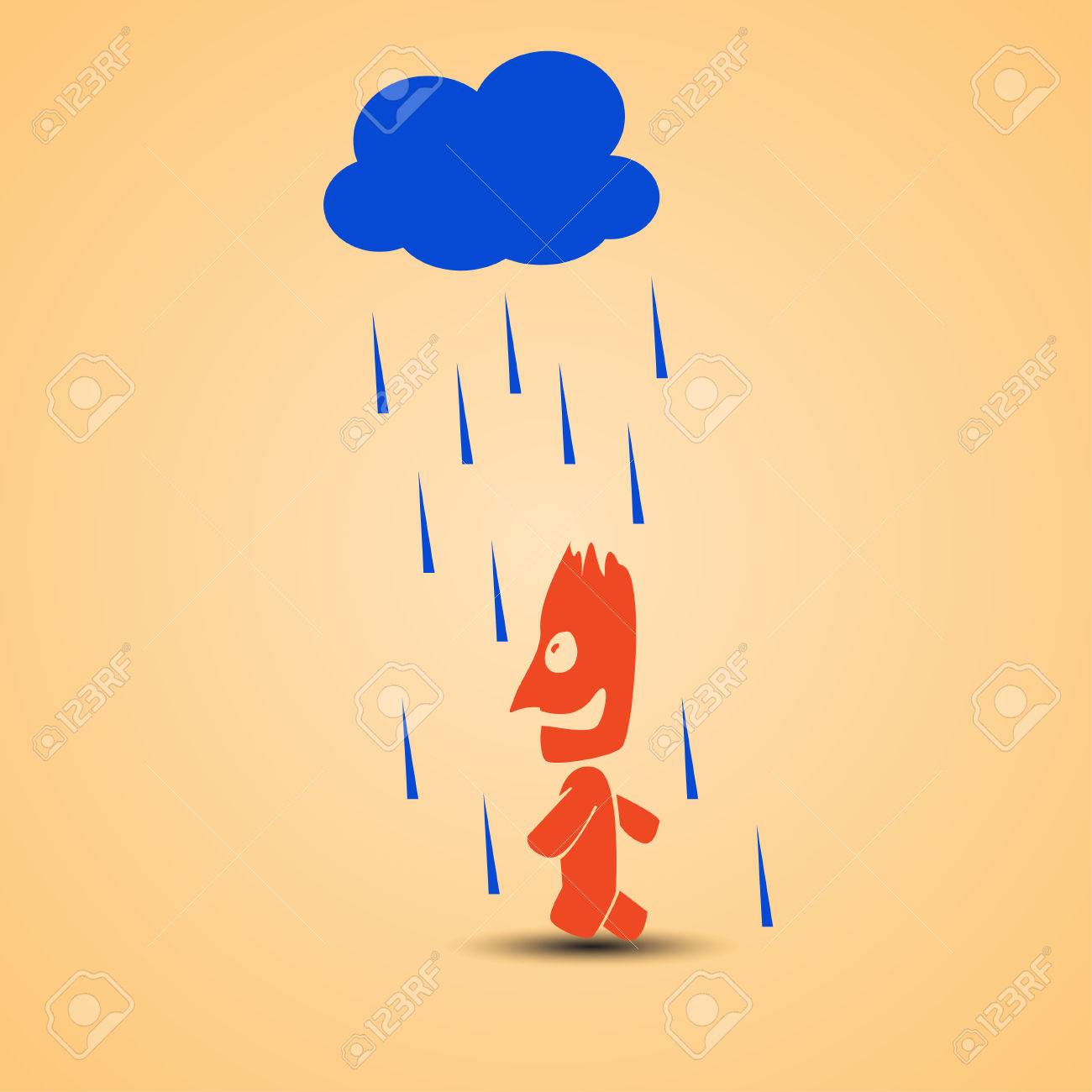 Illustration De Dessin Animé De L'homme Souriant, Marchant Vecteur De Dessin Animé De Lhomme Marchant Dans La Pluie