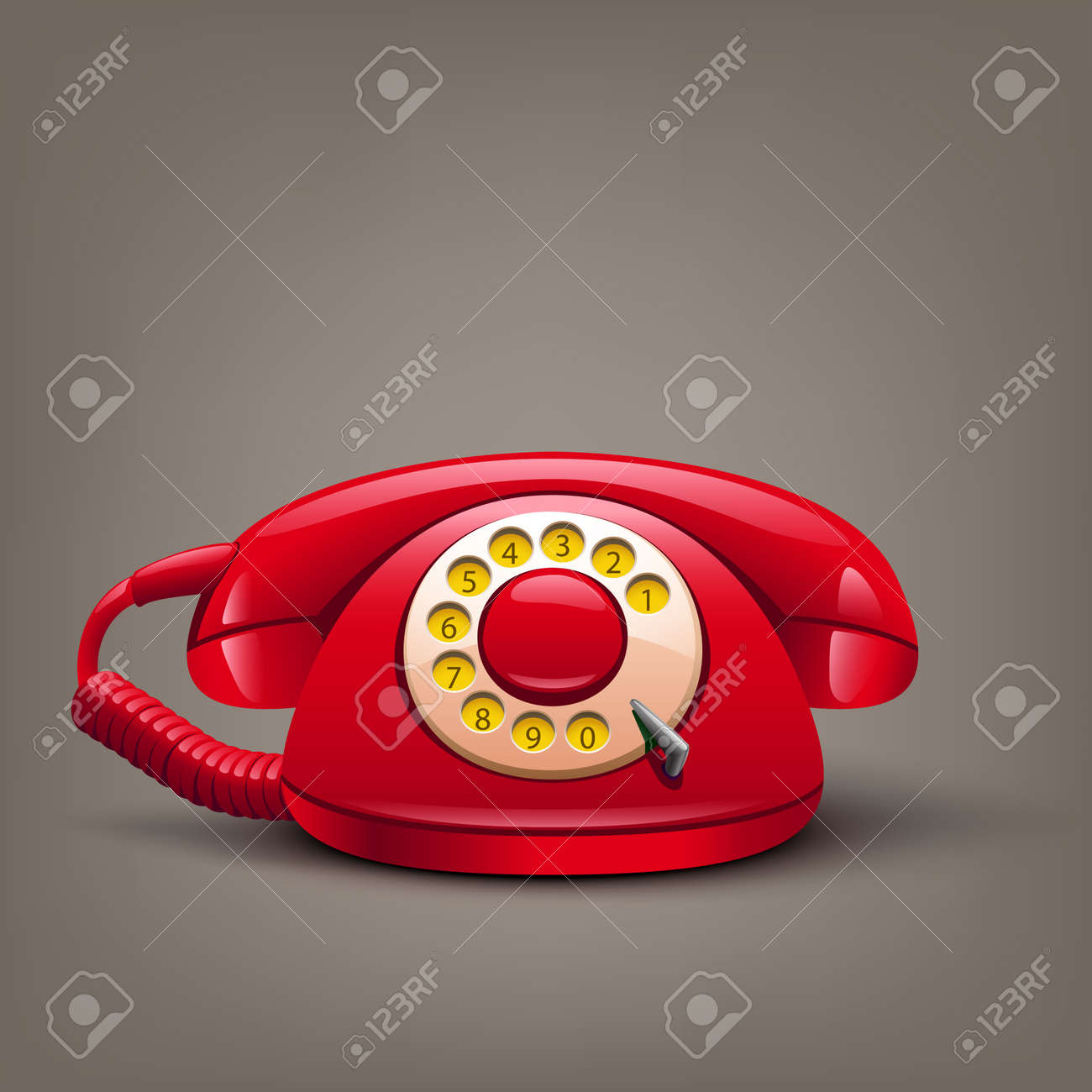 茶色の背景の影と赤いレトロな電話のイラスト のイラスト素材 ベクタ Image