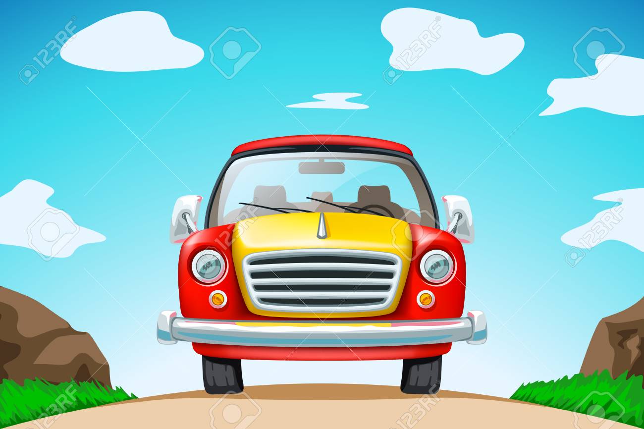 Red Car On Road Cartoon Illustration Royalty Free Cliparts Vectors And Stock Illustration Image 98754784